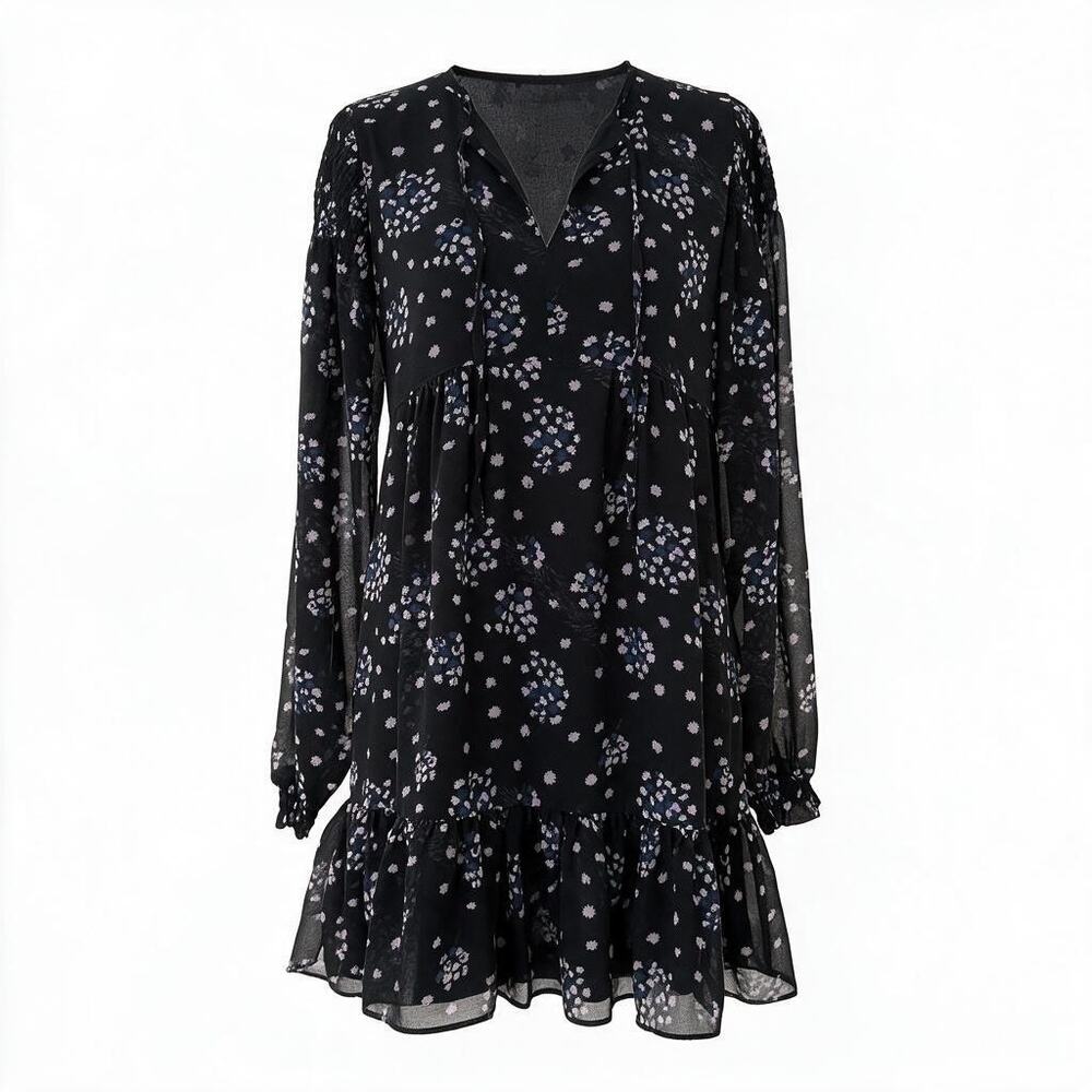 Urban Outfitters Multicolor Floral Mini V-Neck Long Sleeve Babydoll Dress Size M
